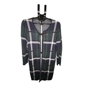 Anne Klein Women’s Plaid Open Front Cardigan Green Long Sleeve